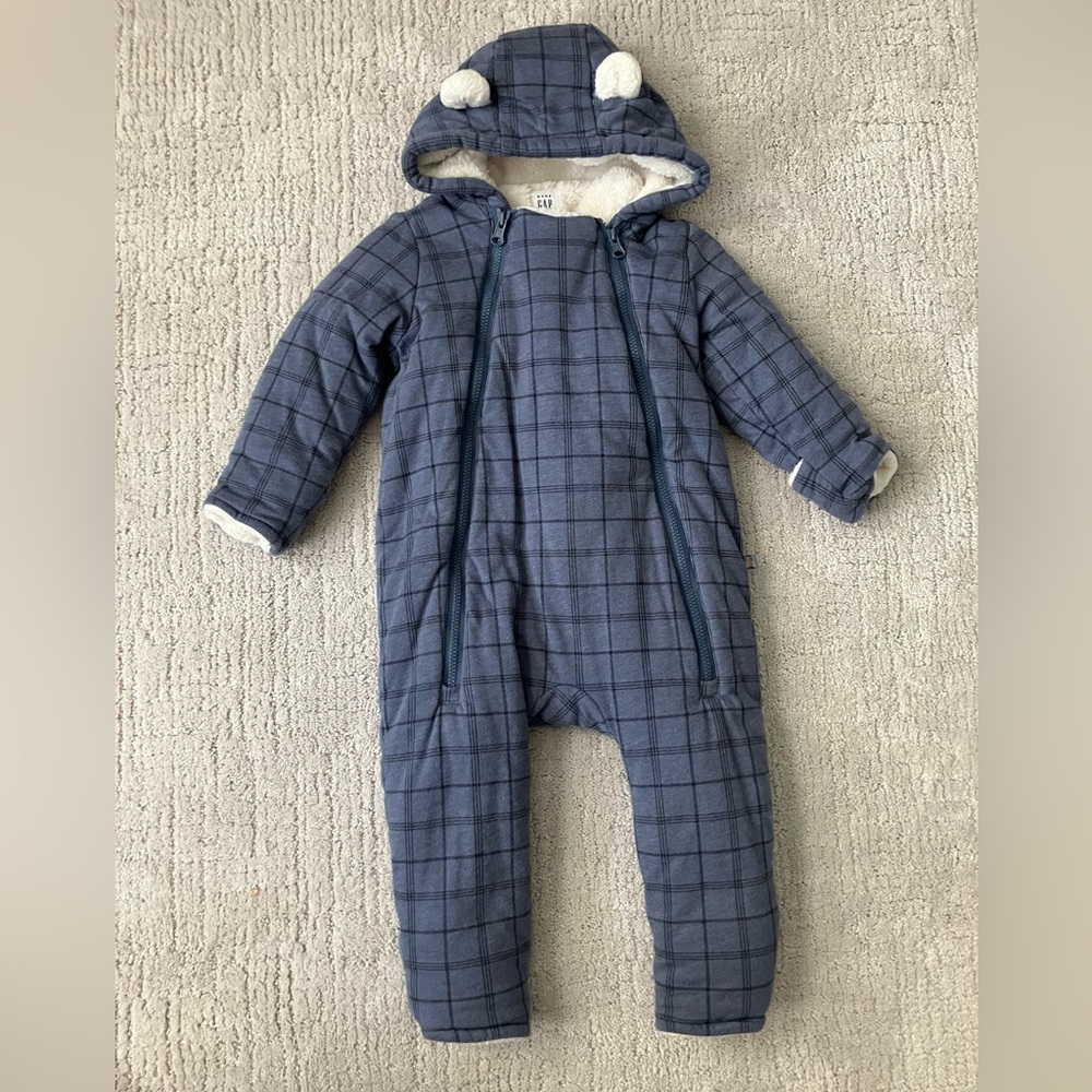 Baby GAP Quilted Sherpa Blue Plaid One Piece